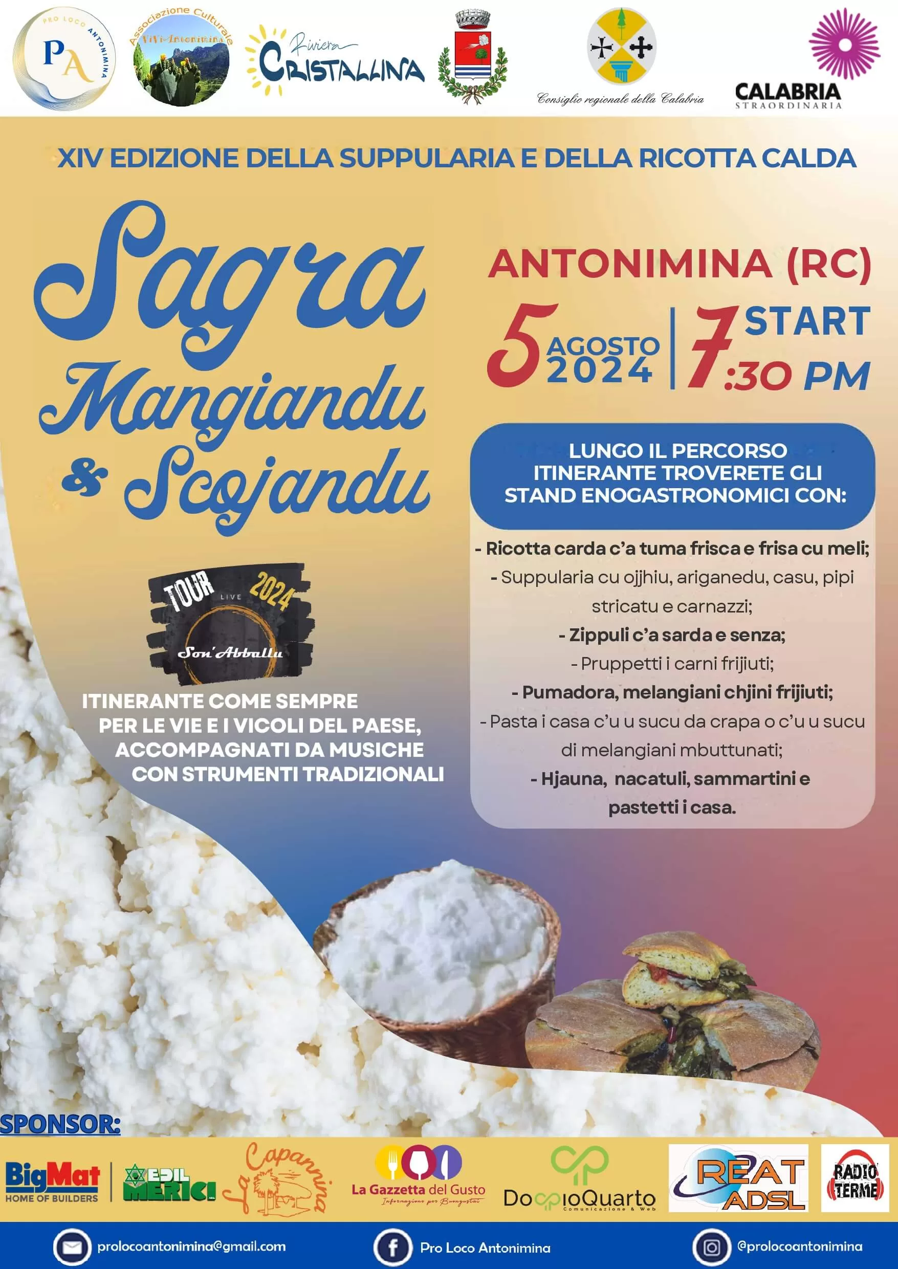 Mangiandu & Scojandu 2024: la 14ª Sagra della Ricotta calda e della Suppularia